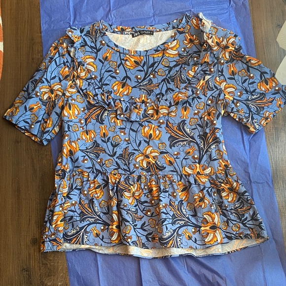 Zara Blue and Orange Floral Blouse - Picture 1 of 7